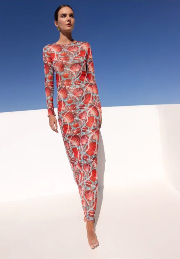 SUMMER SALES C MANOLO PRINTED TULLE MAXI DRESS
