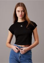 New Collection CALVIN KLEIN JEANS SLIM CROPPED RIBBED T-SHIRT
