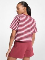 New collection MICHAEL KORS STRIPED LOGO COTTON CROPPED T-SHIRT