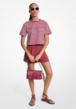 New collection MICHAEL KORS STRIPED LOGO COTTON CROPPED T-SHIRT