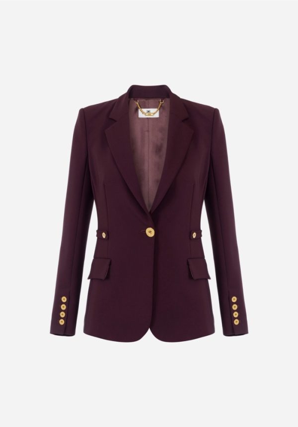New Collection ELISABETTA FRANCHI JACKET IN LIGHTWEIGHT CRÊPE FABRIC WITH JEWEL DETAILS