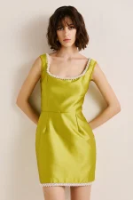 Clothes ANNA SAMOUKA DEMI DUCHESS MINI SATIN LIME DRESS