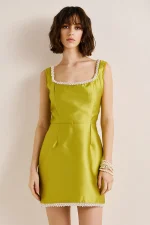 Clothes ANNA SAMOUKA DEMI DUCHESS MINI SATIN LIME DRESS