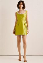 Clothes ANNA SAMOUKA DEMI DUCHESS MINI SATIN LIME DRESS