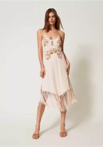 Sales TWINSET MIDI DRESS WITH FLORAL EMBROIDERY
