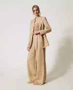 New collection TWINSET LINEN BLEND PALAZZO TROUSERS