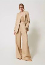New collection TWINSET LINEN BLEND PALAZZO TROUSERS