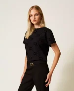 New collection TWINSET T-SHIRT WITH OVAL T FLOCK PRINT