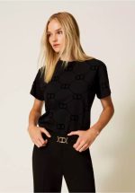New collection TWINSET T-SHIRT WITH OVAL T FLOCK PRINT