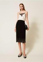 New Collection TWINSET KNIT MIDI SKIRT WITH LACE