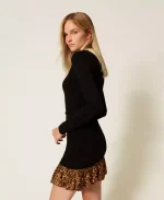 New collection TWINSET SHORT KNIT DRESS WITH ANIMAL PRINT INSERT