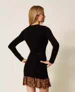 New collection TWINSET SHORT KNIT DRESS WITH ANIMAL PRINT INSERT