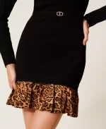New collection TWINSET SHORT KNIT DRESS WITH ANIMAL PRINT INSERT