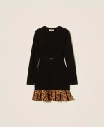 New collection TWINSET SHORT KNIT DRESS WITH ANIMAL PRINT INSERT