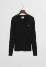 New Collection GANT STRETCH COTTON CABLE KNIT V NECK SWEATER