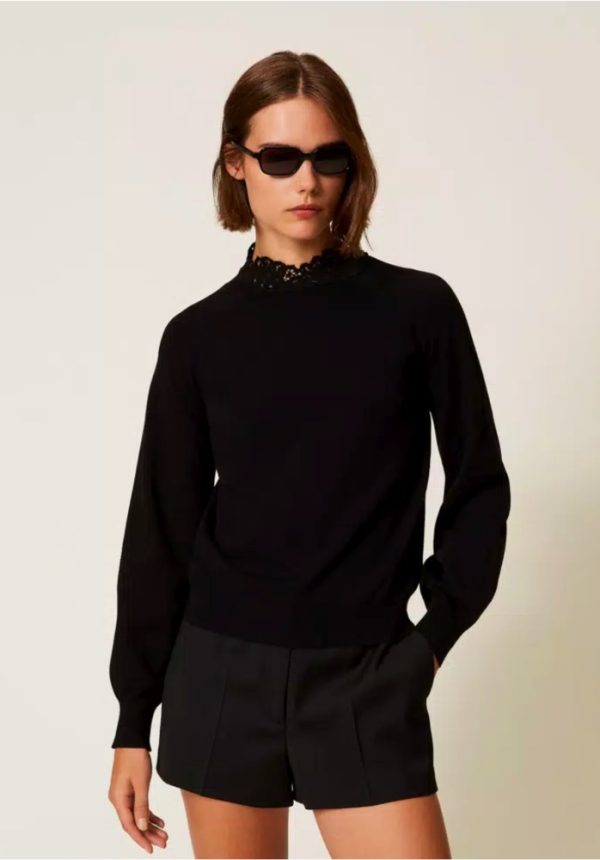 New Collection TWINSET TURTLENECK JUMPER WITH LACE