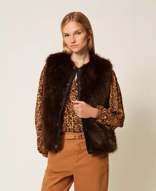 New Collection TWINSET SLEEVELESS FAUX FUR COAT WITH BUTTONS