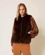 New collection TWINSET SLEEVELESS FAUX FUR COAT WITH BUTTONS