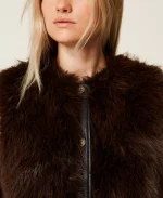 New collection TWINSET SLEEVELESS FAUX FUR COAT WITH BUTTONS