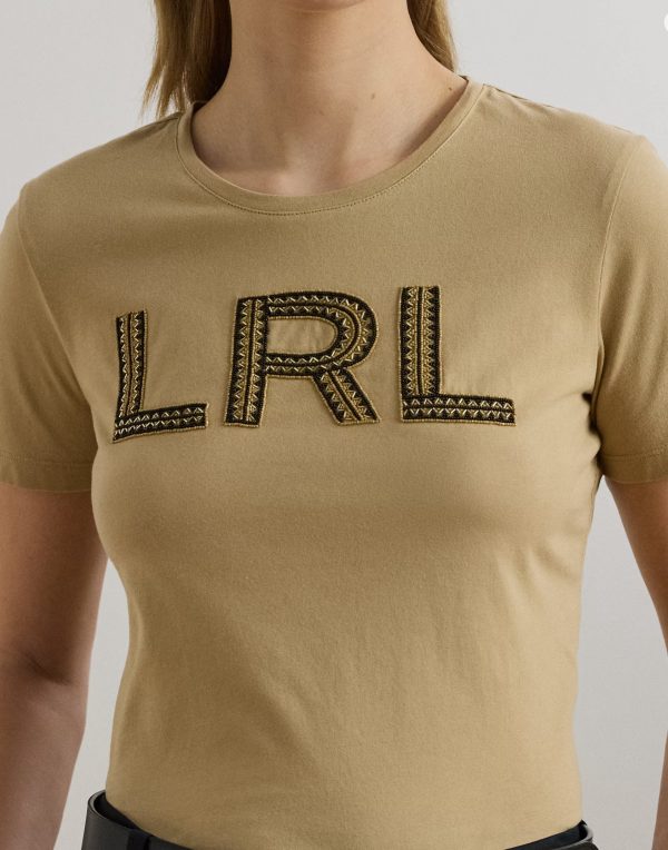 New Collection LAUREN RALPH LAUREN BEADED LOGO COTTON JERSEY T-SHIRT