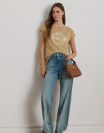 New collection LAUREN RALPH LAUREN EMBROIDERED LOGO COTTON JERSEY TEE