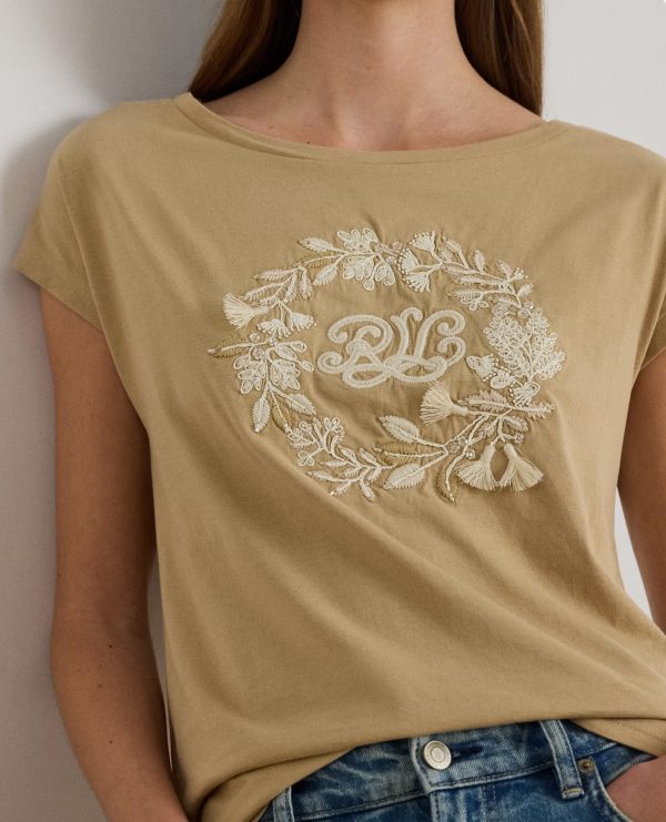 New Collection LAUREN RALPH LAUREN EMBROIDERED LOGO COTTON JERSEY TEE
