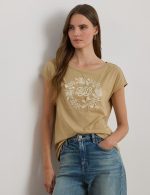 New collection LAUREN RALPH LAUREN EMBROIDERED LOGO COTTON JERSEY TEE