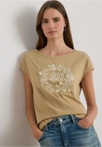 New collection LAUREN RALPH LAUREN EMBROIDERED LOGO COTTON JERSEY TEE
