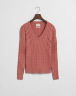 New collection GANT STRETCH COTTON CABLE KNIT V NECK SWEATER