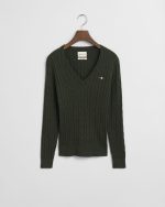 New collection GANT STRETCH COTTON CABLE KNIT V NECK SWEATER
