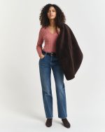 New collection GANT STRETCH COTTON CABLE KNIT V NECK SWEATER