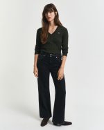 New collection GANT STRETCH COTTON CABLE KNIT V NECK SWEATER