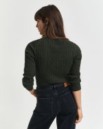 New collection GANT STRETCH COTTON CABLE KNIT V NECK SWEATER