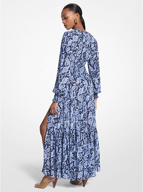 New Collection MICHAEL KORS PAISLEY PRINT SMOCKED GEORGETTE MAXI DRESS