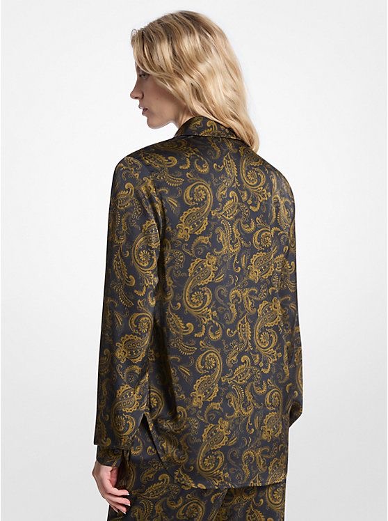 New Collection MICHAEL KORS PAISLEY PRINT SATIN PAJAMA SHIRT