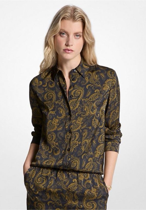 New Collection MICHAEL KORS PAISLEY PRINT SATIN PAJAMA SHIRT
