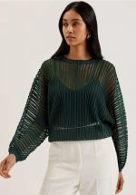 New collection TED BAKER NELLAY SHEER TEXTURED STRIPE BARREL SLEEVE JUMPER