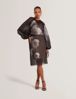 New collection TED BAKER PLAAZA FLORAL GRAPHIC LONG SLEECE ORGANZA BLOUSE