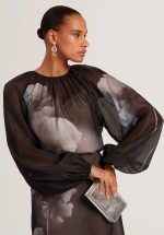 New collection TED BAKER PLAAZA FLORAL GRAPHIC LONG SLEECE ORGANZA BLOUSE