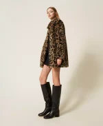 New Collection TWINSET ANIMAL PRINT FAUX FUR COAT