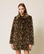 New Collection TWINSET ANIMAL PRINT FAUX FUR COAT