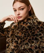 New Collection TWINSET ANIMAL PRINT FAUX FUR COAT