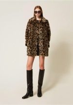New Collection TWINSET ANIMAL PRINT FAUX FUR COAT
