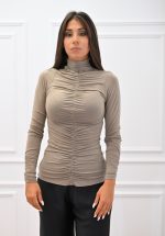 New Collection C KONTOVA RUFFLED HIGH NECK TOP BEIGE