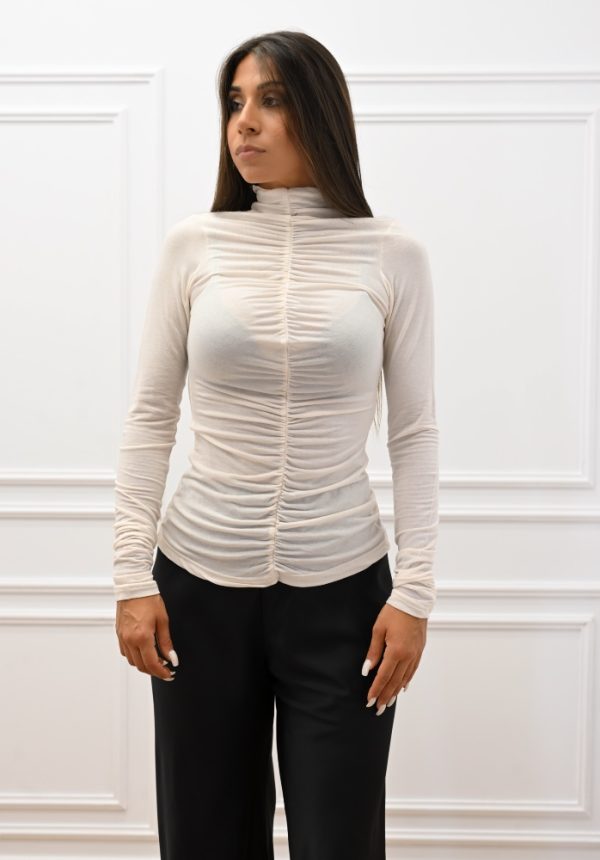 New Collection C KONTOVA RUFFLED HIGH NECK TOP WHITE