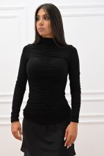 New Collection C KONTOVA RUFFLED HIGH NECK TOP BLACK