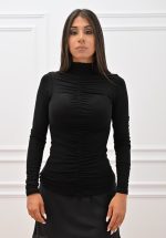 New Collection C KONTOVA RUFFLED HIGH NECK TOP BLACK