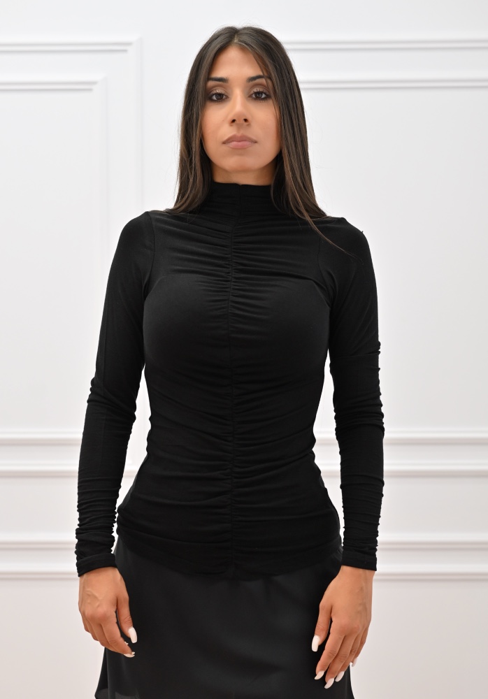 New Collection C KONTOVA RUFFLED HIGH NECK TOP BLACK New Collection C KONTOVA RUFFLED HIGH NECK TOP BLACK