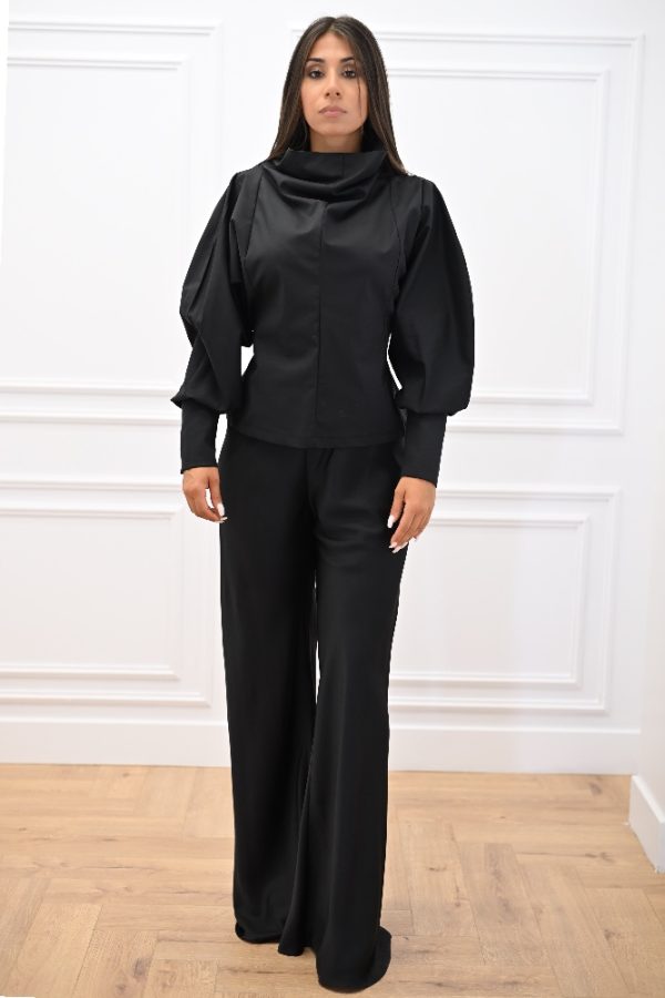 New Collection C KONTOVA BLACK POPLIN VOLUMINOUS TOP