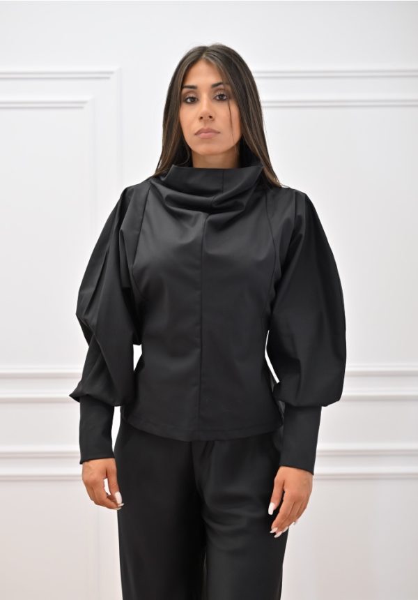 New Collection C KONTOVA BLACK POPLIN VOLUMINOUS TOP